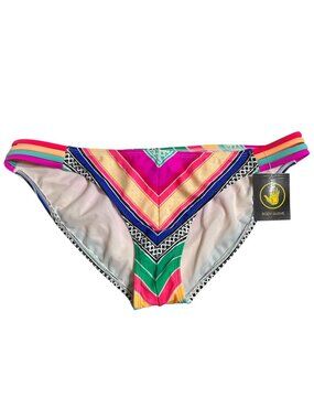 BODY GLOVE Chevron Multicolor Stripe Bikini Bottoms Sz L Full Coverage Swimwear